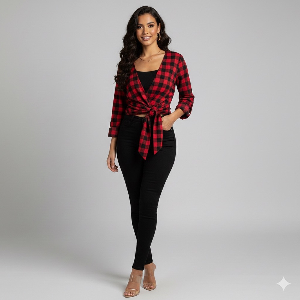 Guess Women's Cardigan Sweater Small Burgundy Black Checkered Gold Button Knit